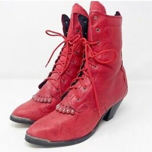 Vintage Rare Handcrafted Leather Victorian Style Lace Up Ankle Boots sz 8.5 Red